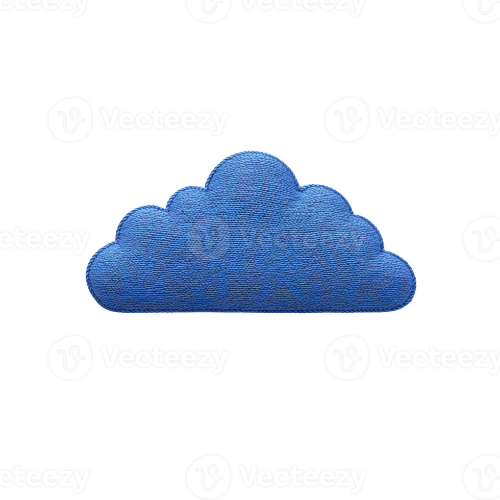 Blue cloud shaped fabric patch with textured surface, isolated on transparency background. patch has simple, playful design, ideal for clothing or accessories png