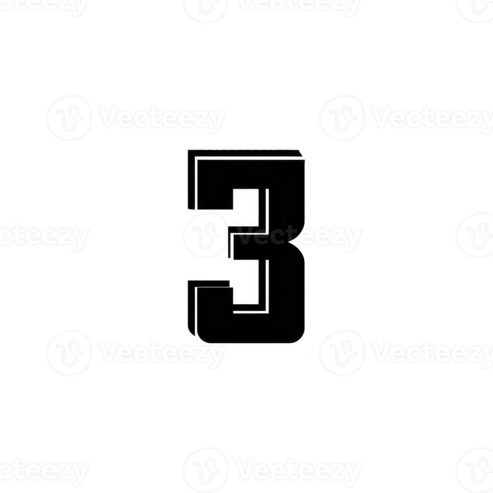 Image features bold, black number three on transparent background, often used in design projects for its simplicity and clarity png