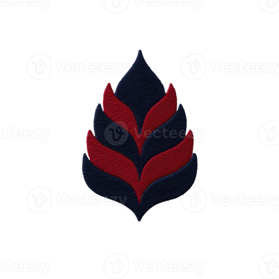 This features stylized leaf design with red and dark blue colors, creating bold and artistic pattern. leaf shape is symmetrical and abstract, giving it modern and decorative appearance png