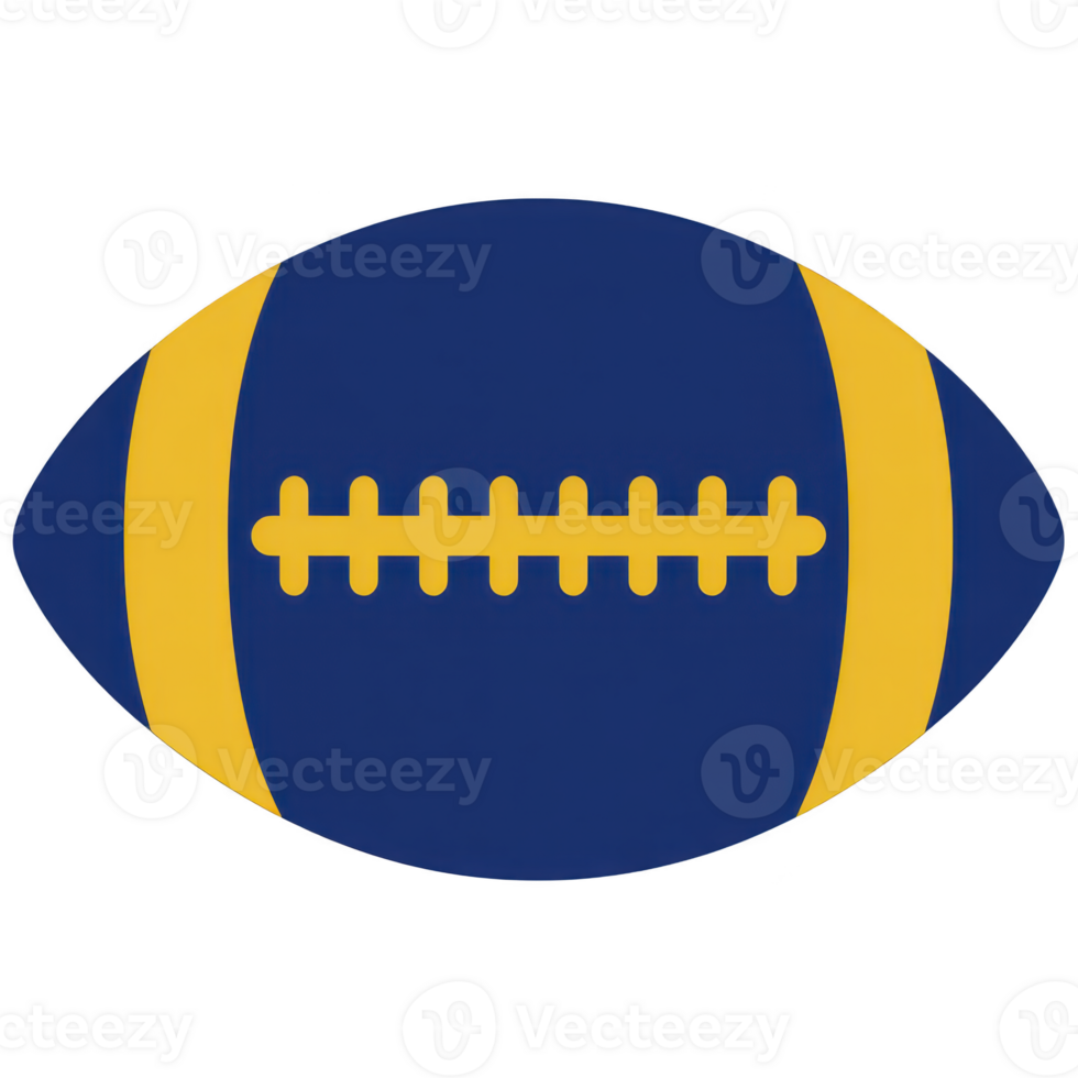 Blue and yellow American football with stylized design featuring bold colors and simple pattern. ball has classic oval shape with visible stitching detail, creating vibrant and sporty look png