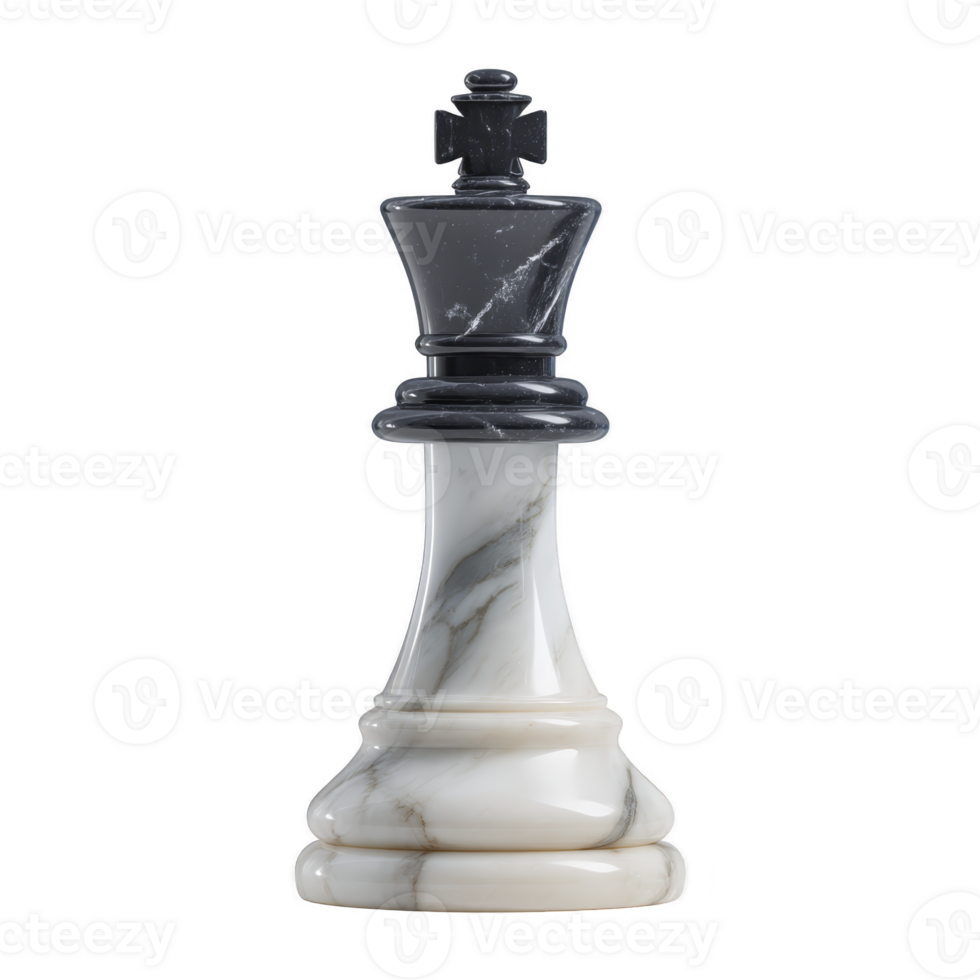 Black and white marble chess king piece stands elegantly, showcasing its smooth texture and classic design. piece symbolizes strategy and leadership in game of chess png