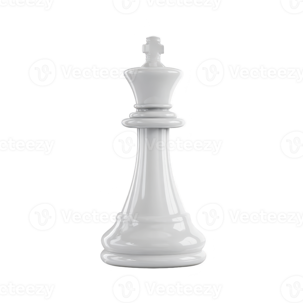 White chess king piece stands tall, symbolizing strategy and leadership in game of chess. glossy finish and elegant design highlight its importance on chessboard png