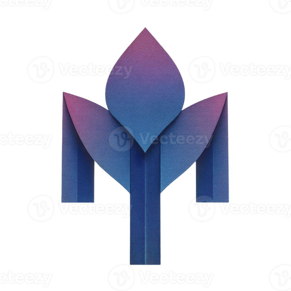 Stylized geometric leaf design with gradient of blue and purple hues, creating modern and abstract appearance. symmetrical shape and vibrant colors evoke sense of creativity and innovation png