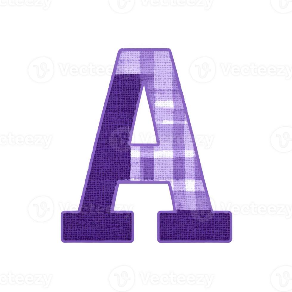 Image features purple letter with textured, plaid pattern. design combines different shades of purple, creating visually appealing and artistic look.Purple letter with plaid pattern, textured png