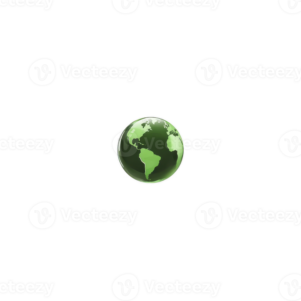 Small green globe with continents visible, symbolizing environmental awareness and sustainability. globe is centered on transparency background, emphasizing its importance and simplicity png