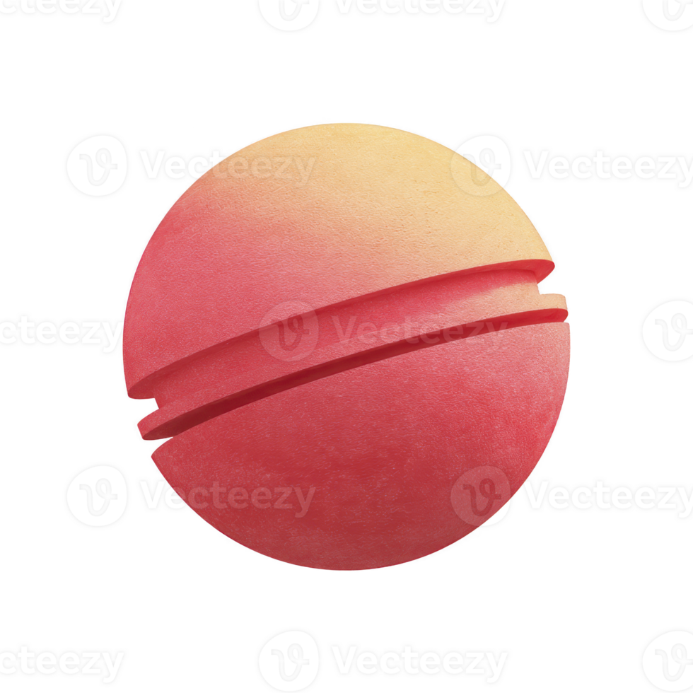 Vibrant, spherical object with gradient of pink and yellow hues, featuring distinct horizontal groove, resembling stylized planet or abstract art piece png