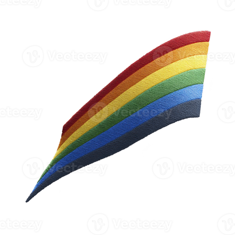 Colorful, curved fabric patch features vibrant rainbow stripes, symbolizing diversity and inclusion. design is simple yet striking, with each color seamlessly blending into next png
