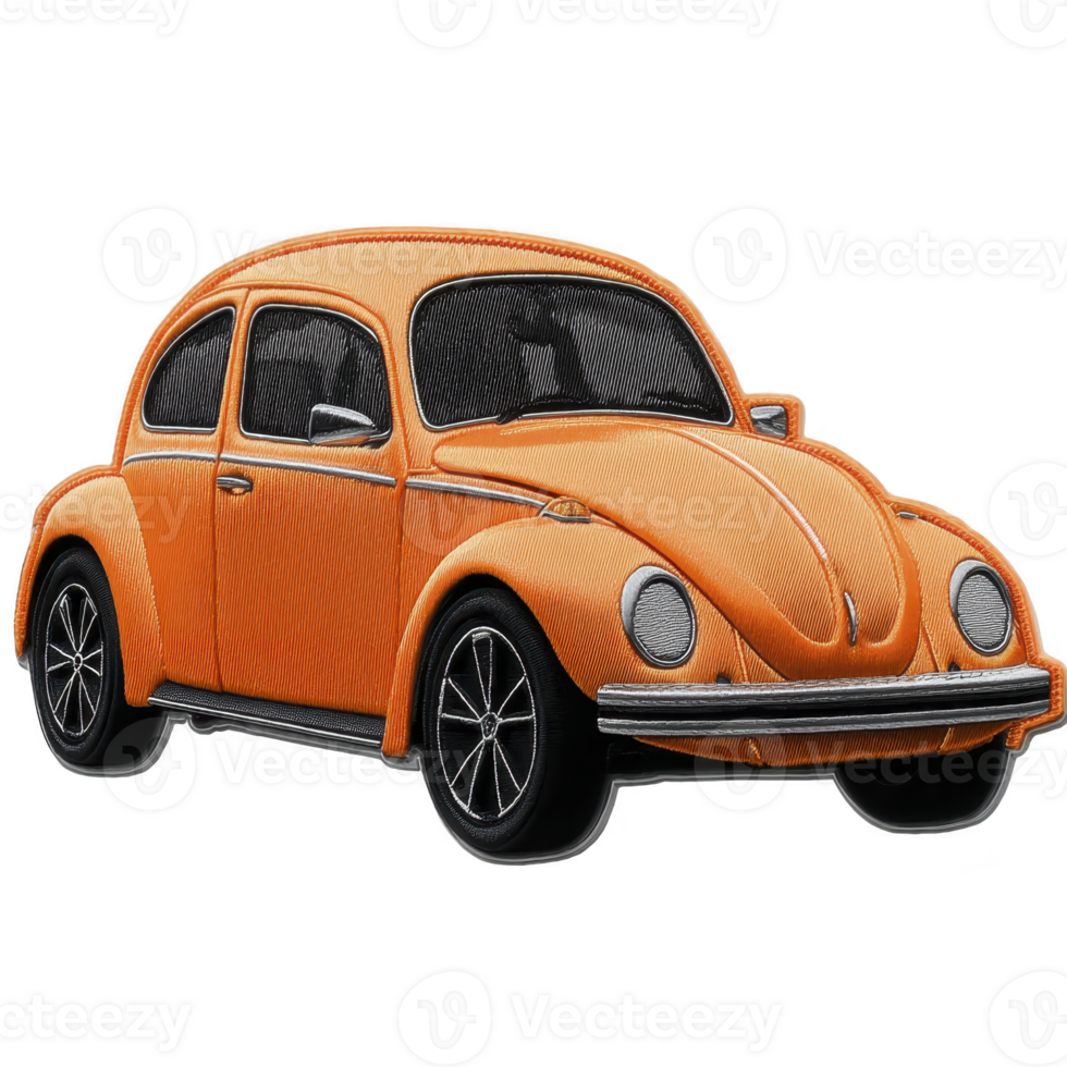 Vintage orange car with classic design, featuring rounded edges and chrome details, evokes nostalgia and charm. vehicle retro style and vibrant color make it stand out png