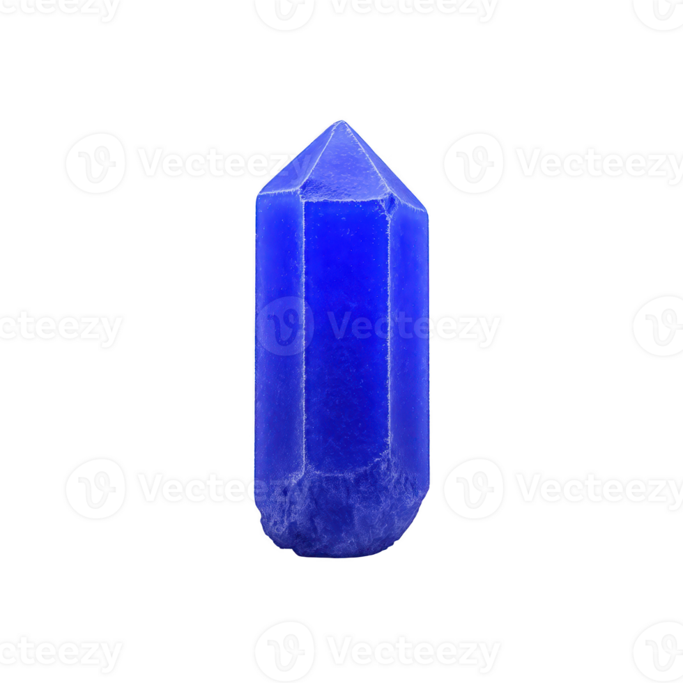 Vibrant blue crystal with hexagonal shape and pointed tip, isolated on transparency background. crystal deep color and smooth surface create striking visual effect png