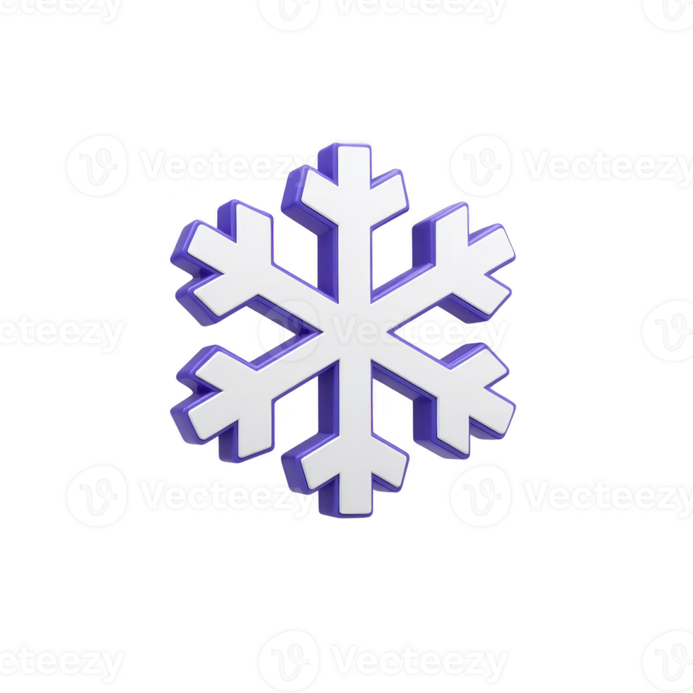 3D snowflake icon with white and blue color scheme, featuring symmetrical design and shadow effect, symbolizing winter and cold weather png