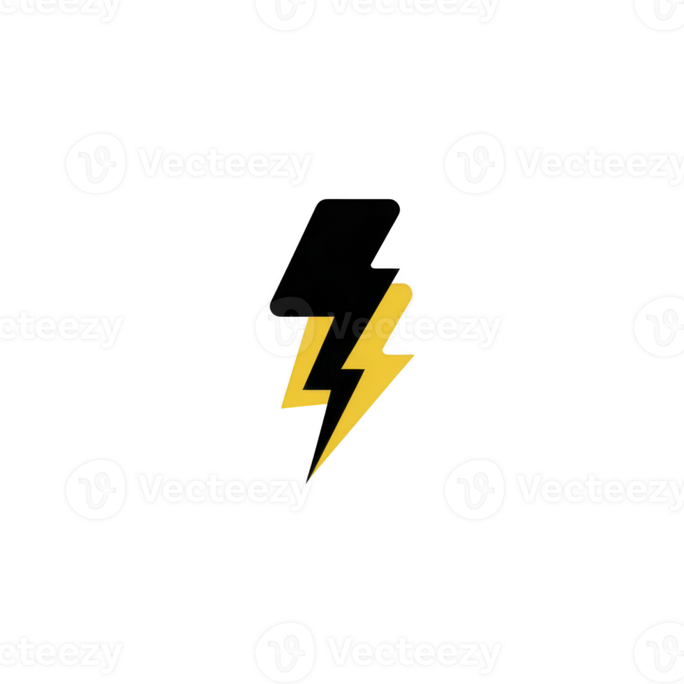Stylized black and yellow lightning bolt icon is depicted, symbolizing energy and power. design is simple and modern, with bold contrast between colors, conveying sense of speed and electricity png