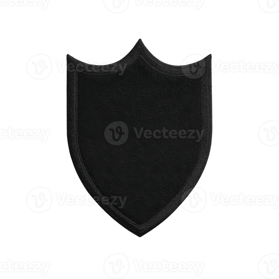 Black silhouette of shield with classic shape, featuring pointed bottom and curved top, symbolizing protection and security. simple design is versatile for various uses png