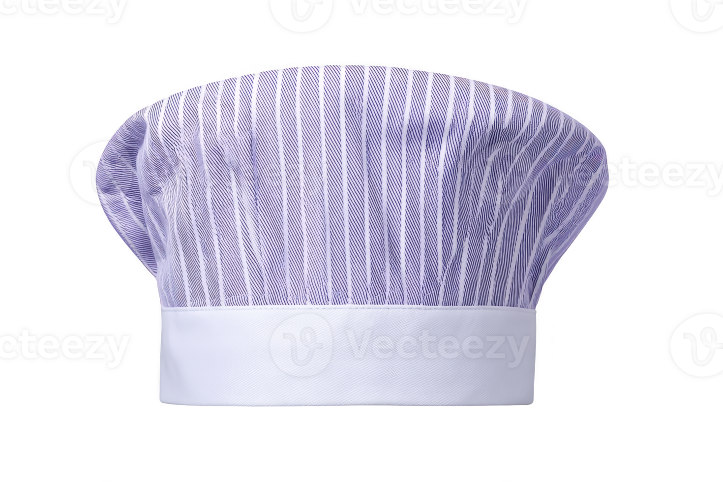 Striped purple and white chef hat with classic design, symbolizing culinary expertise and professionalism. hat is isolated on transparency background, emphasizing its texture and style png