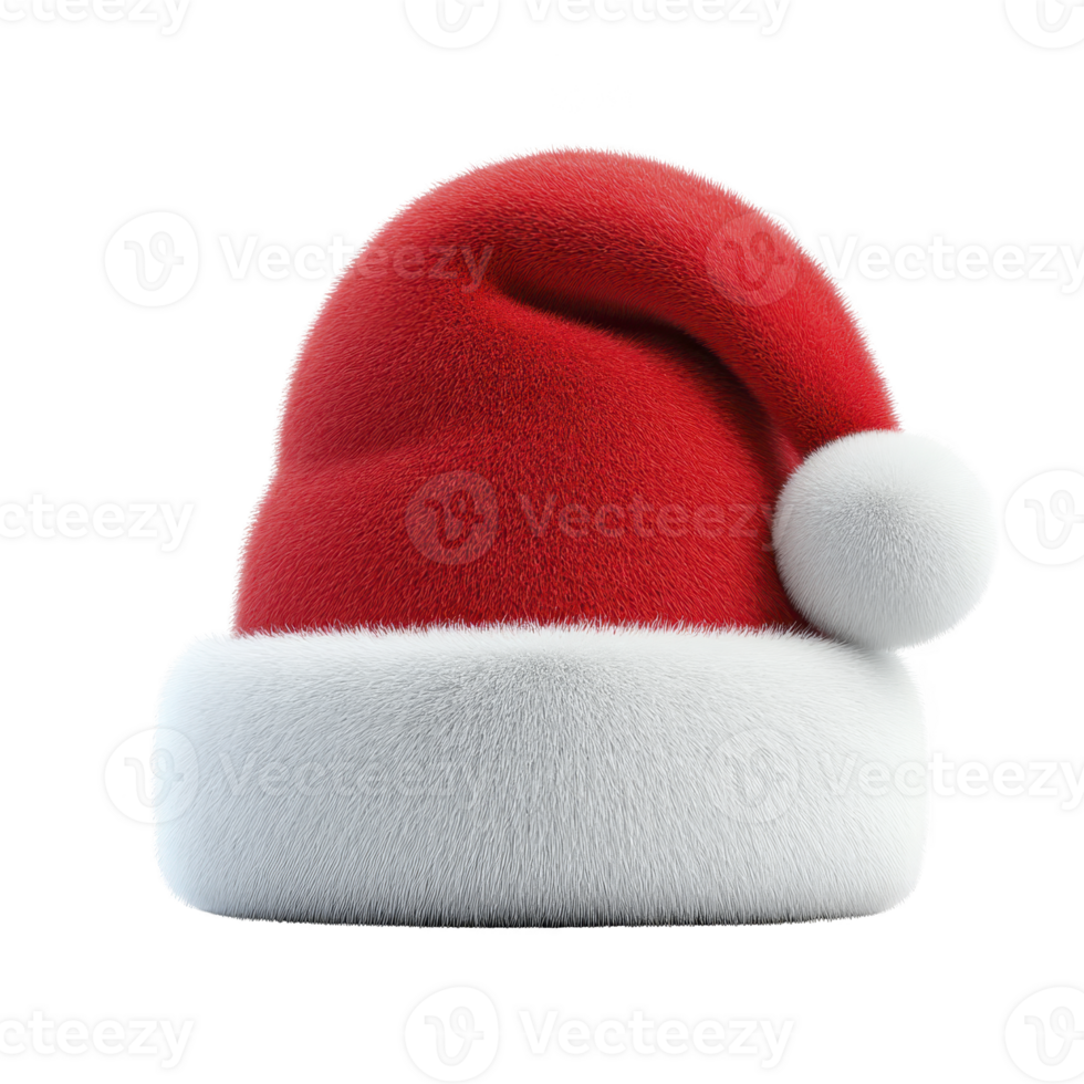 Fluffy red and white Santa hat with soft texture and pom pom on top, symbolizing festive holiday cheer. Perfect for Christmas celebrations and winter festivities png