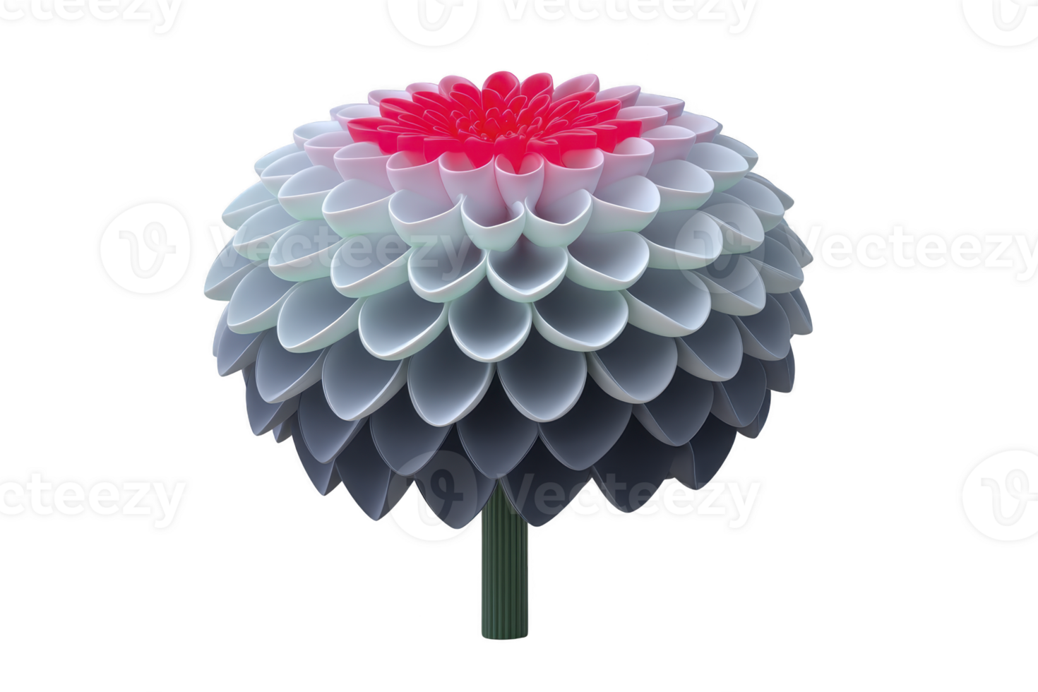 Vibrant, digitally created flower with layered petals shades of pink, white, and gray, showcasing symmetrical and artistic design. flower intricate pattern and gradient colors create visually png