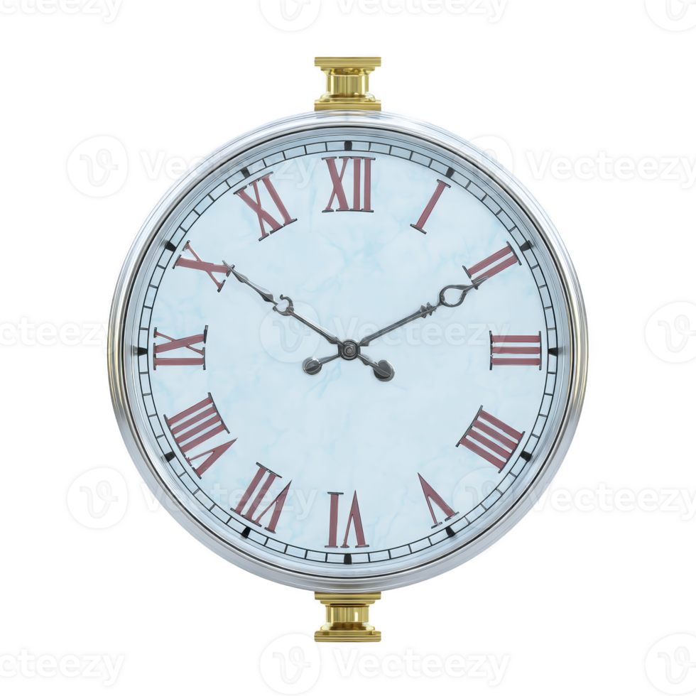 Vintage wall clock with Roman numerals and ornate hands, featuring gold and silver frame, evokes classic and timeless feel. clock elegant design adds touch of sophistication png