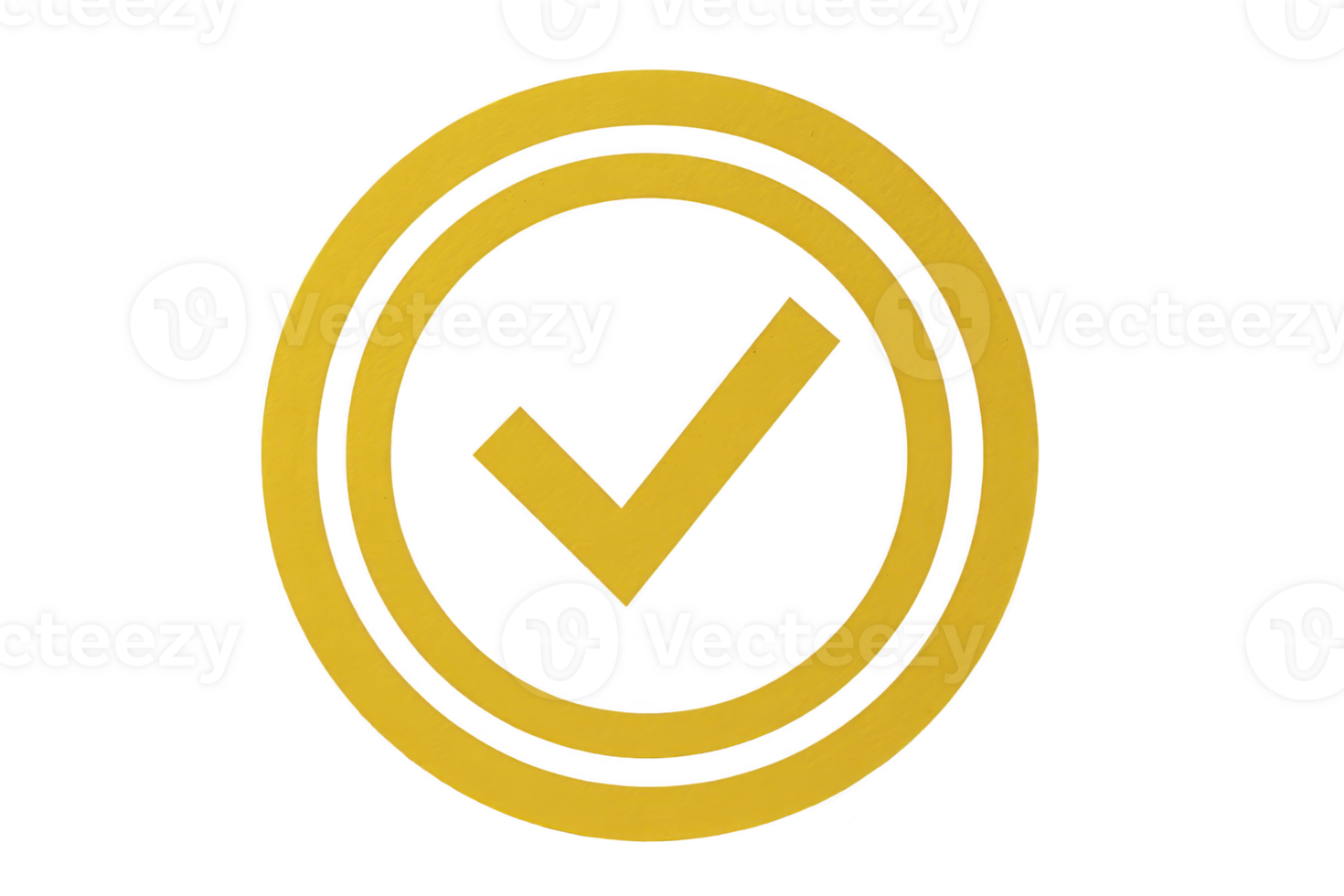 Yellow check mark is enclosed within circular border, symbolizing approval or completion. design is simple and bold, often used in digital interfaces to indicate successful action or confirmation png