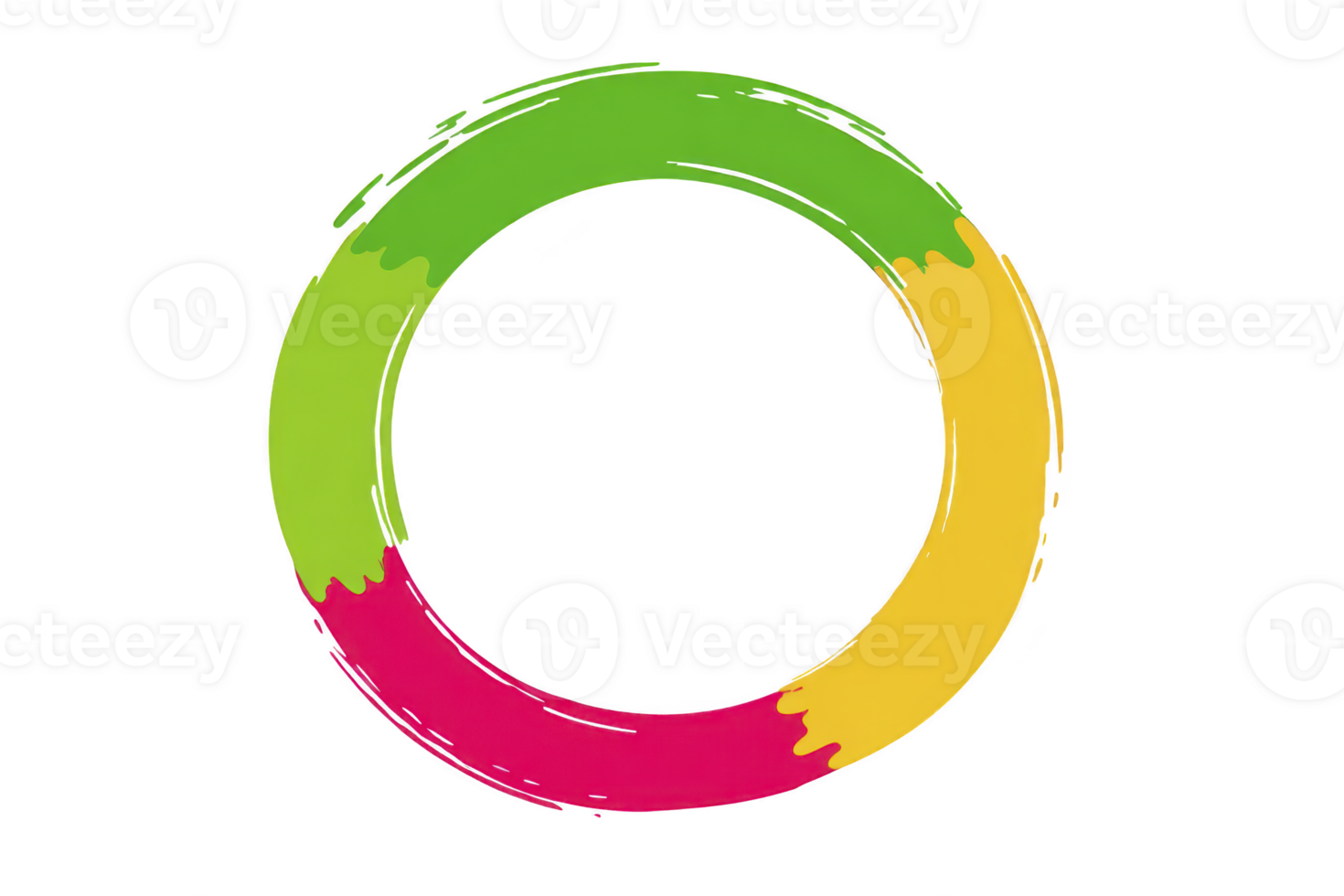 Vibrant circular brushstroke design featuring green, yellow, and pink colors, creating dynamic and artistic appearance. colorful ring is set against transparent background, ideal for creative png