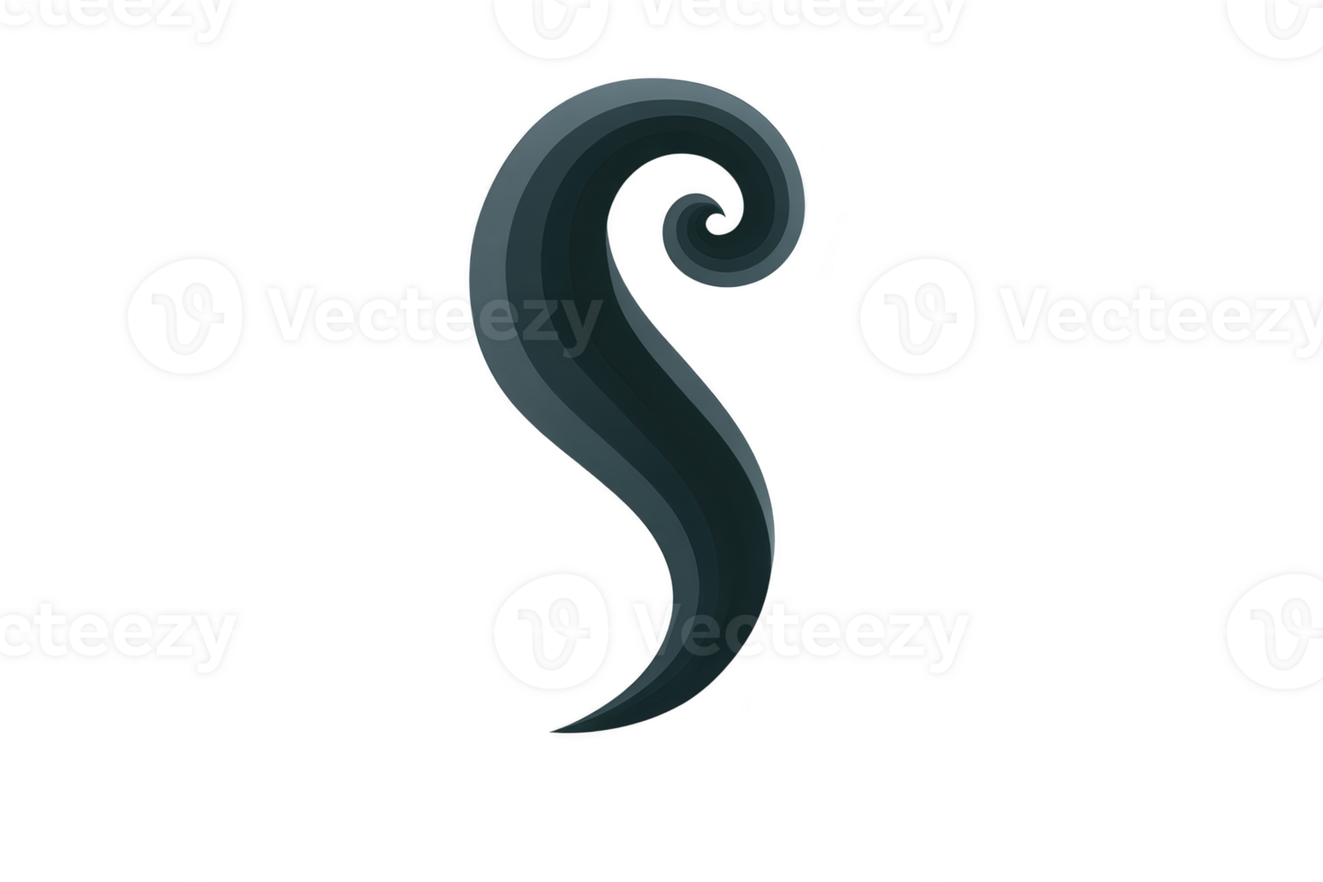 Stylized, abstract design featuring swirling, curved shape with gradient of dark blue and black, evoking sense of mystery and elegance png