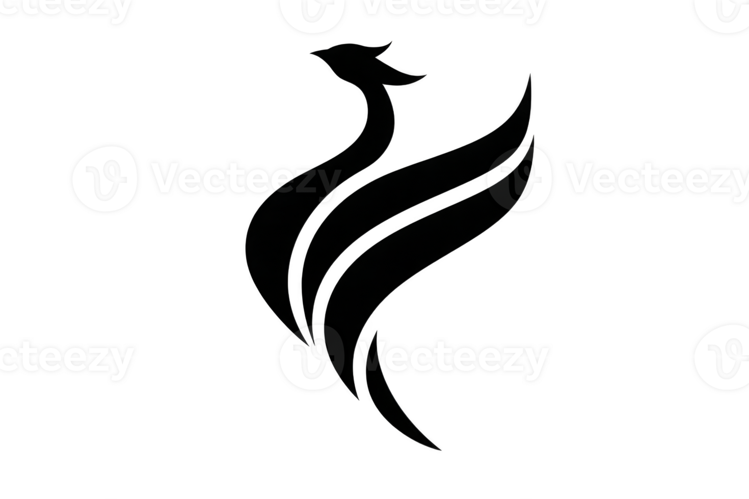 Stylized black phoenix logo with flowing lines and elegant curves, symbolizing rebirth and transformation. minimalist design conveys strength and grace png