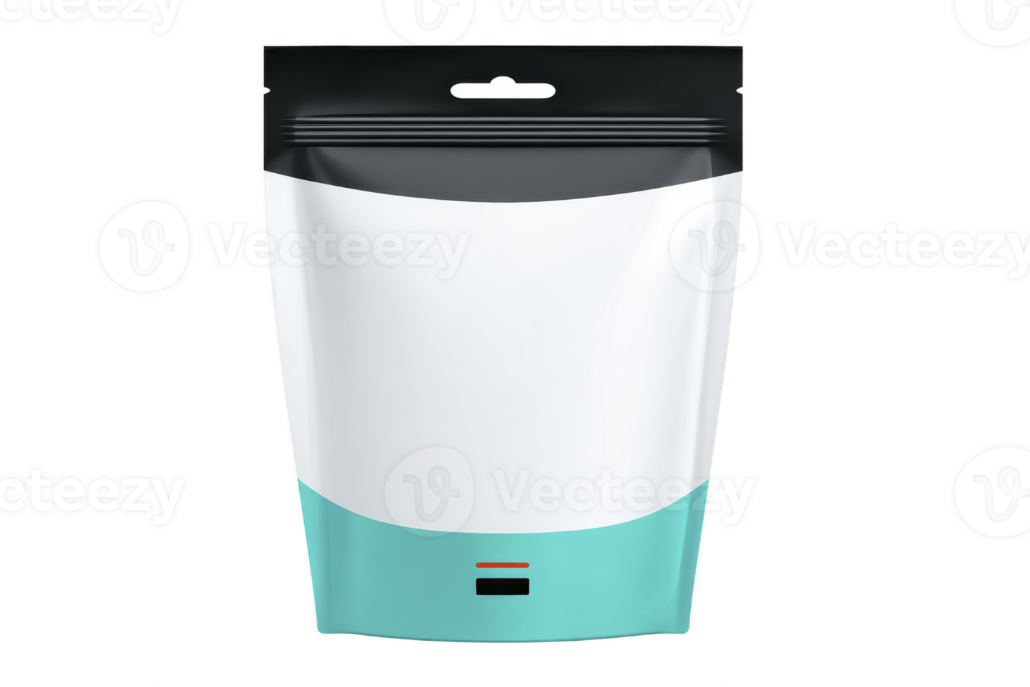 Sleek, modern stand up pouch with resealable zipper, featuring minimalist design in white and teal, ideal for packaging food or other products png