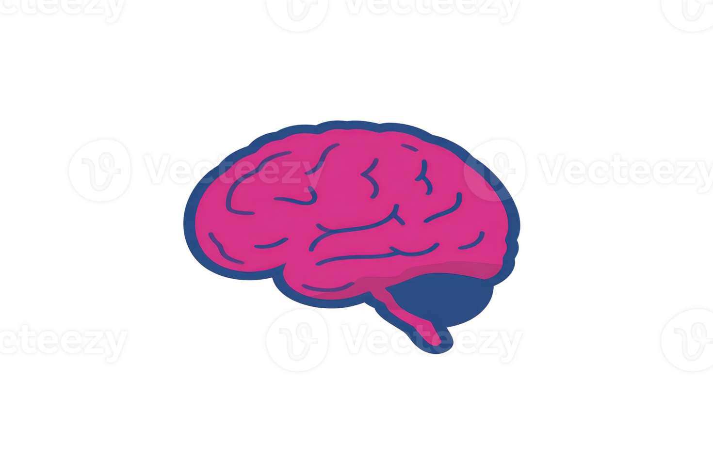 Stylized illustration of human brain in vibrant pink and blue colors, showcasing creative and abstract design. image highlights brain structure with modern artistic flair png