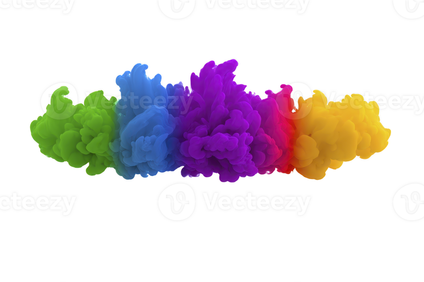Vibrant clouds of colorful smoke in green, blue, purple, pink, and yellow create dynamic and artistic display. swirling patterns evoke sense of creativity and energy png