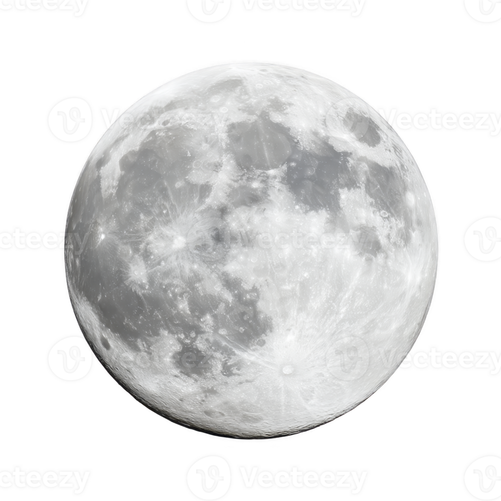 Full moon with detailed craters and surface texture, isolated on transparency background, showcasing celestial body natural beauty and mystery png