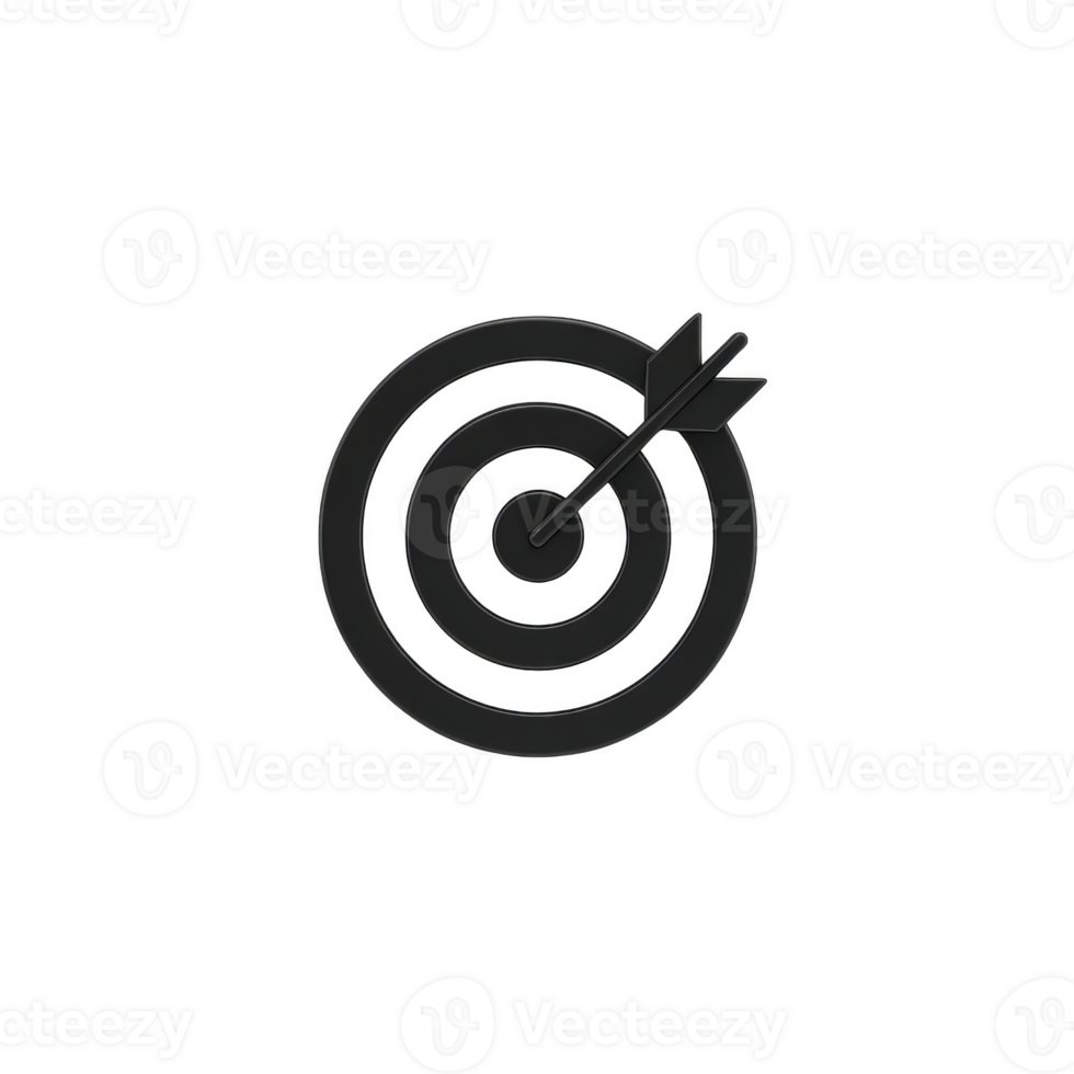 Black target icon with arrow hitting center symbolizes precision and focus. minimalist design conveys accuracy and goal achievement png