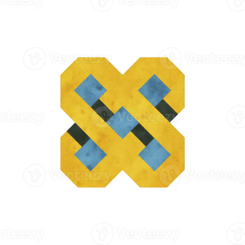 Geometric design featuring interlocking yellow and blue shapes creates visually striking pattern. design has modern and abstract feel, with textured appearance that adds depth png
