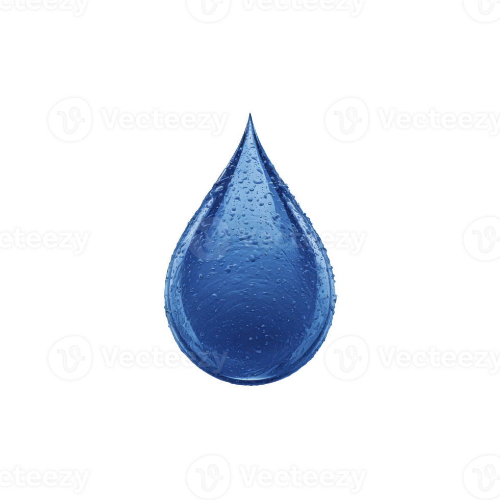 Single blue water droplet with glossy surface and realistic texture, isolated on transparency background, symbolizing purity and freshness png