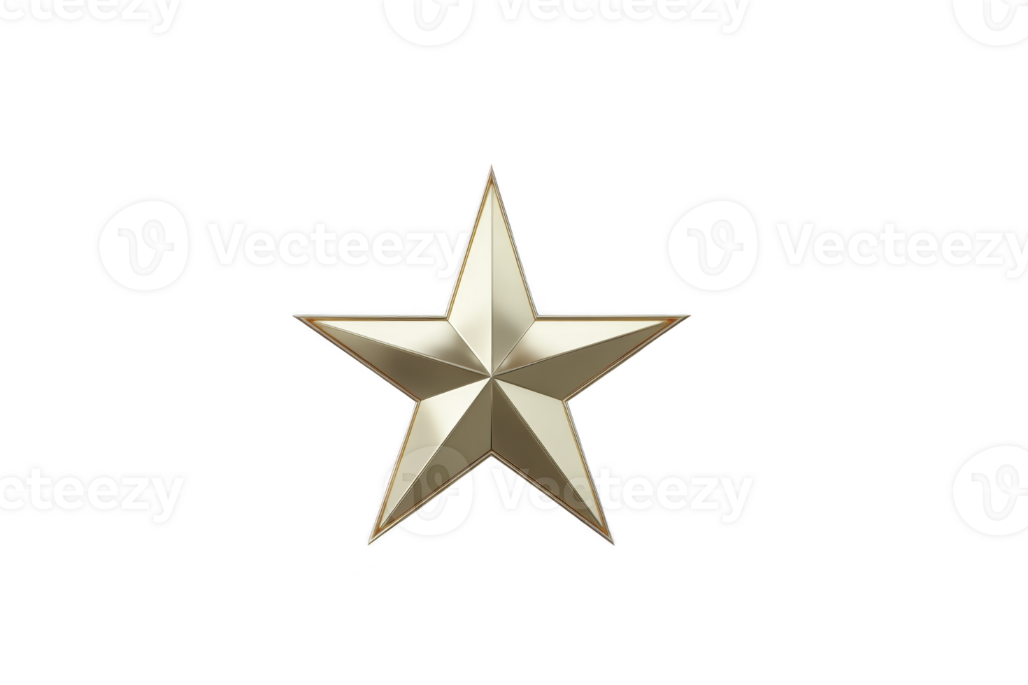 Shiny gold star with three dimensional appearance is centered on plain background, symbolizing achievement and excellence png