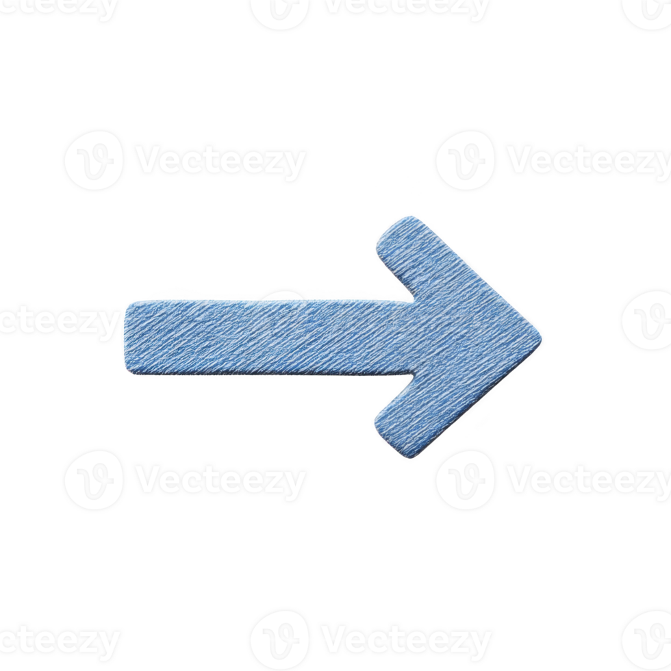 Blue denim arrow patch with textured surface, isolated on transparency background, pointing to right. This simple design can be used for various creative projects png