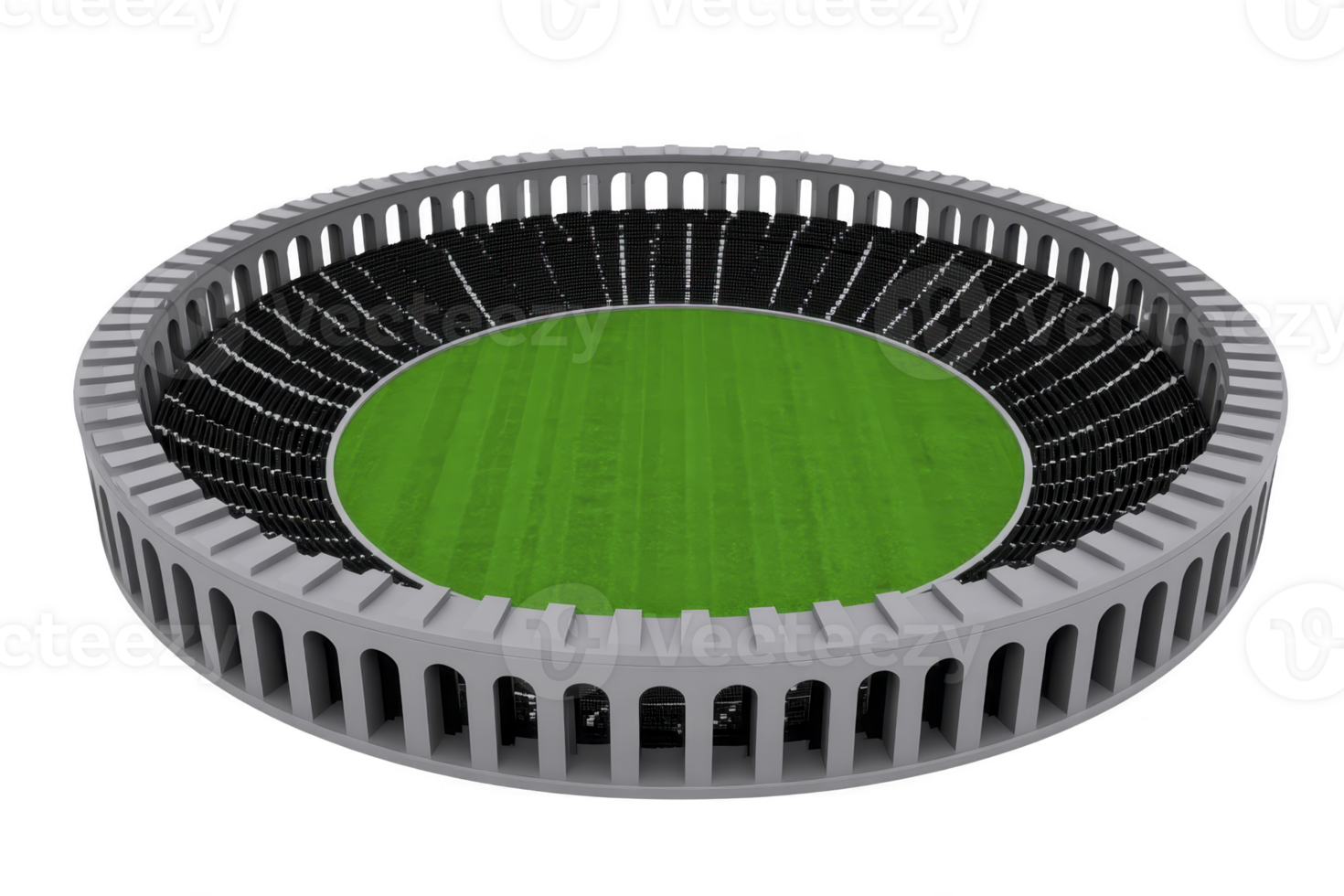 Large, circular stadium with green field and tiered seating, featuring series of arches around its perimeter, resembling ancient Roman architecture png