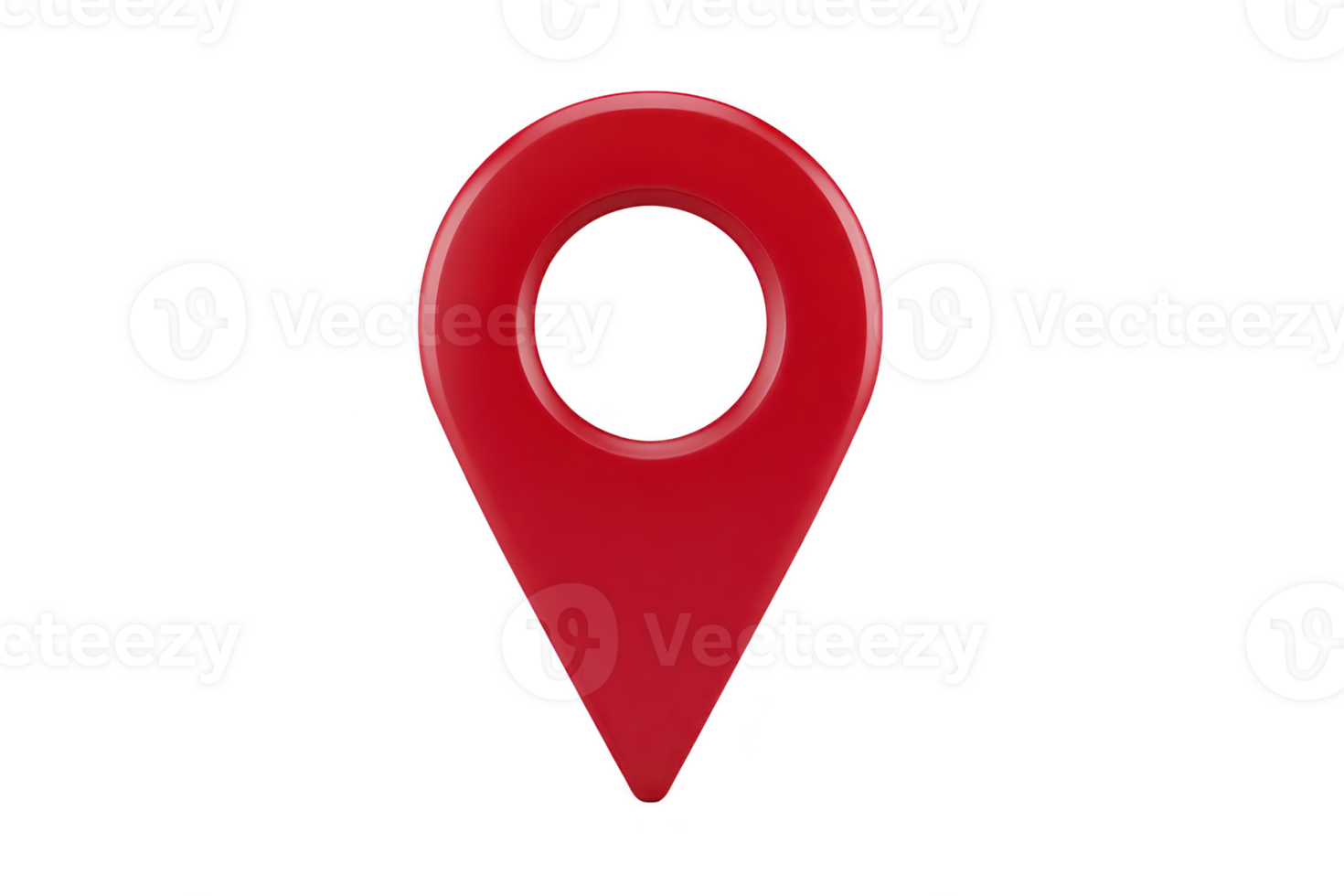 Red location pin icon with circular hole in center, symbolizing navigation and mapping. glossy finish adds modern touch, making it ideal for digital maps and apps png