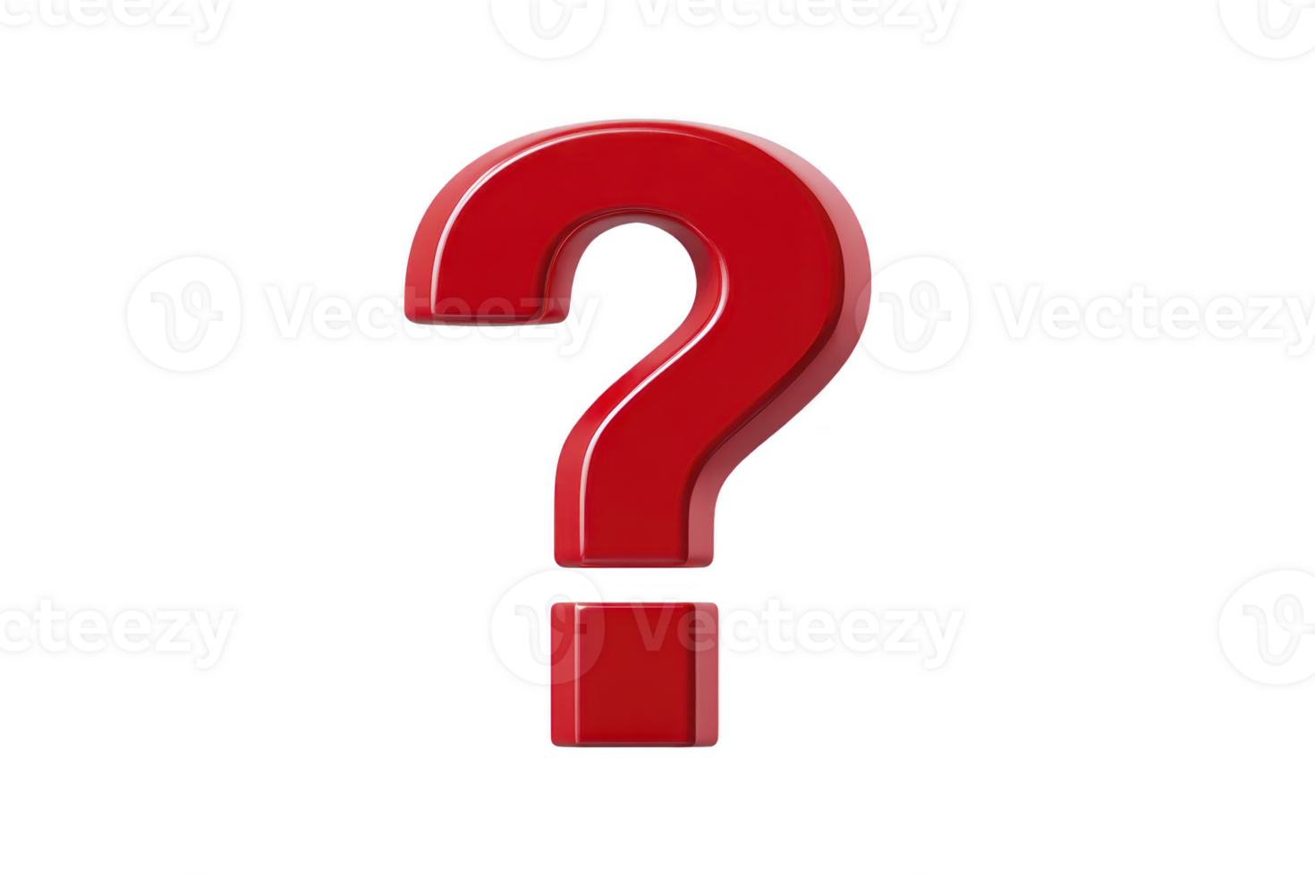 Large red question mark stands prominently against plain background, symbolizing curiosity and inquiry. bold color and simple design make it eye catching representation of uncertainty or need png