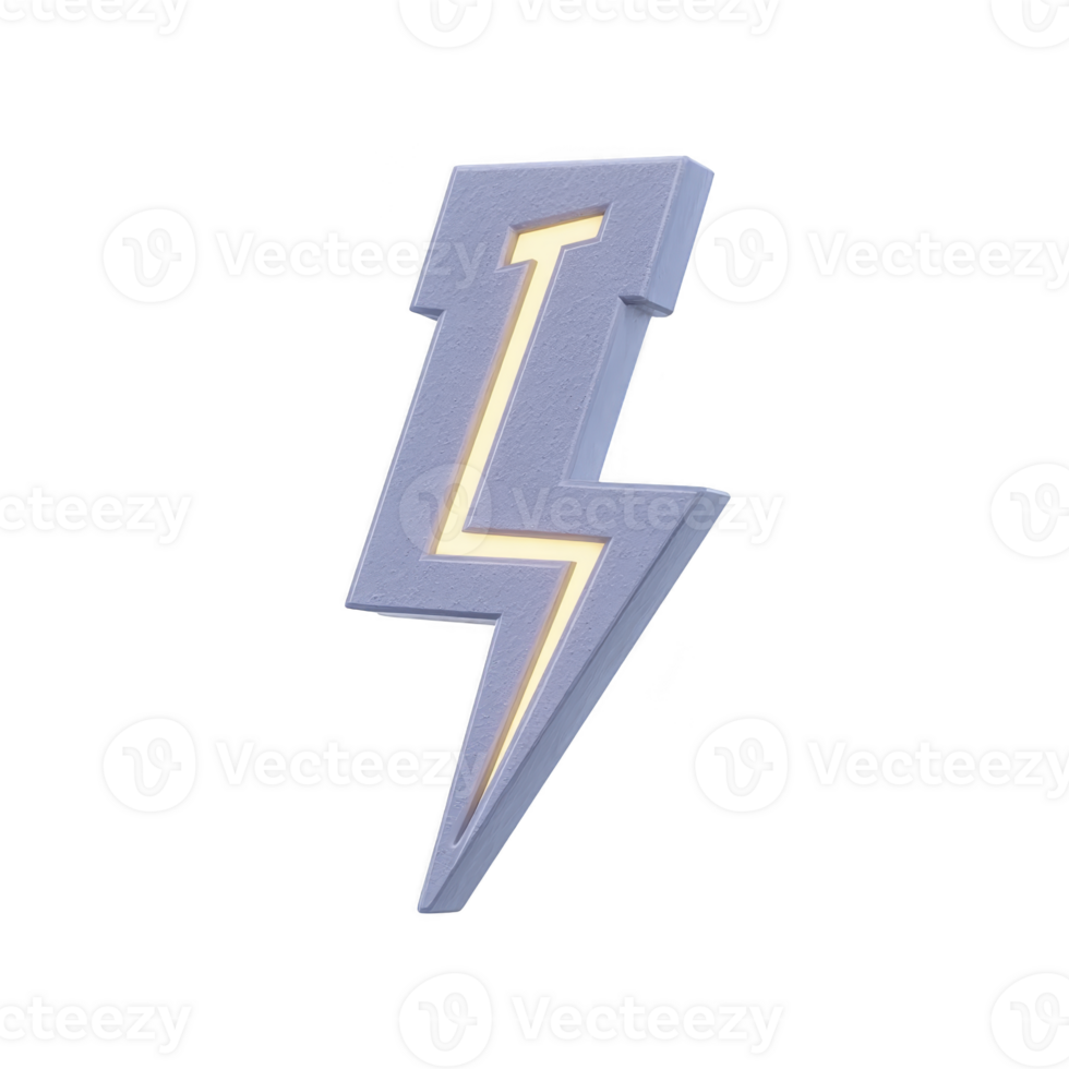 3D lightning bolt icon with textured surface and glowing center, symbolizing energy and power. design is modern and dynamic, suitable for digital and graphic projects png