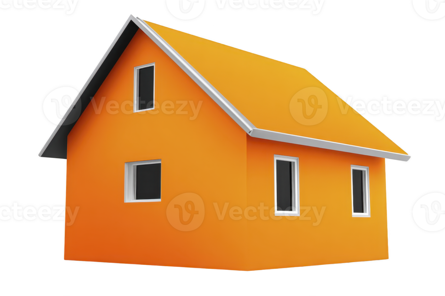 Modern, vibrant orange house with simple design and white framed windows, showcasing minimalist architectural style. house has pitched roof and clean, geometric structure png