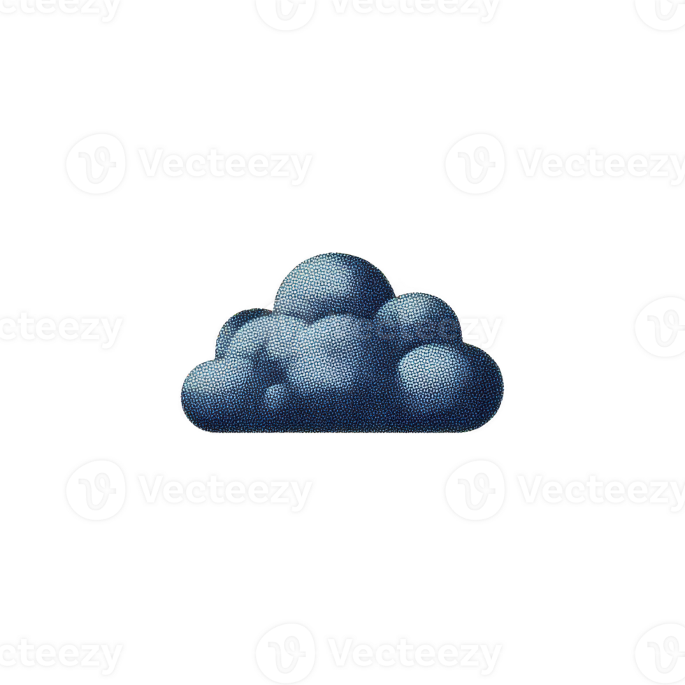Blue cloud illustration with textured appearance, resembling cartoon or digital art style. cloud is composed of multiple rounded shapes, giving it fluffy and soft look png