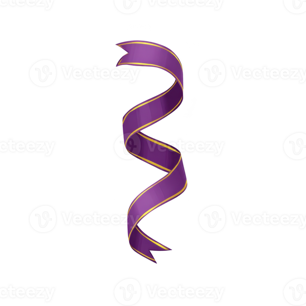 Vibrant purple ribbon with golden edge spirals gracefully, creating sense of elegance and celebration. ribbon smooth curves and rich color make it ideal for festive decorations or gift wrapping png