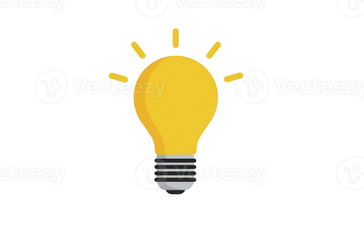 Bright yellow light bulb icon with glowing effect, symbolizing creativity and innovation. simple design features classic bulb shape with rays emanating from top, set against transparent background png
