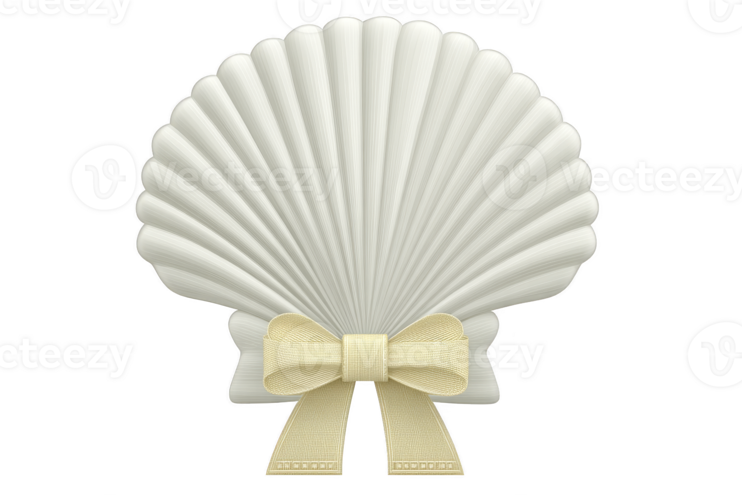 Decorative white seashell with cream ribbon bow creates elegant and coastal inspired design, perfect for beach themed decor or invitations png