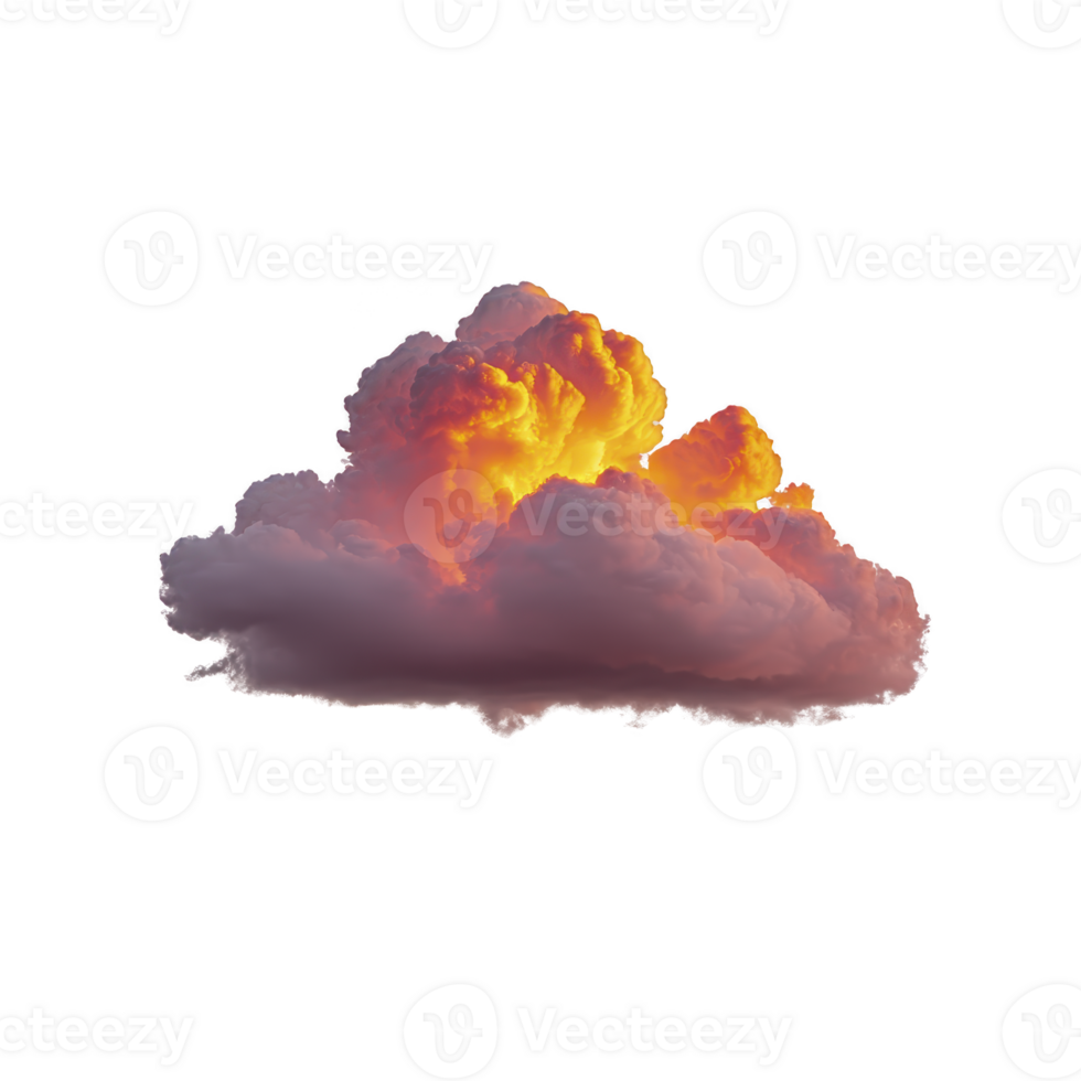 Vibrant, fluffy cloud with stunning gradient of orange and pink hues, resembling sunset sky. cloud soft texture and warm colors evoke sense of tranquility and wonder png