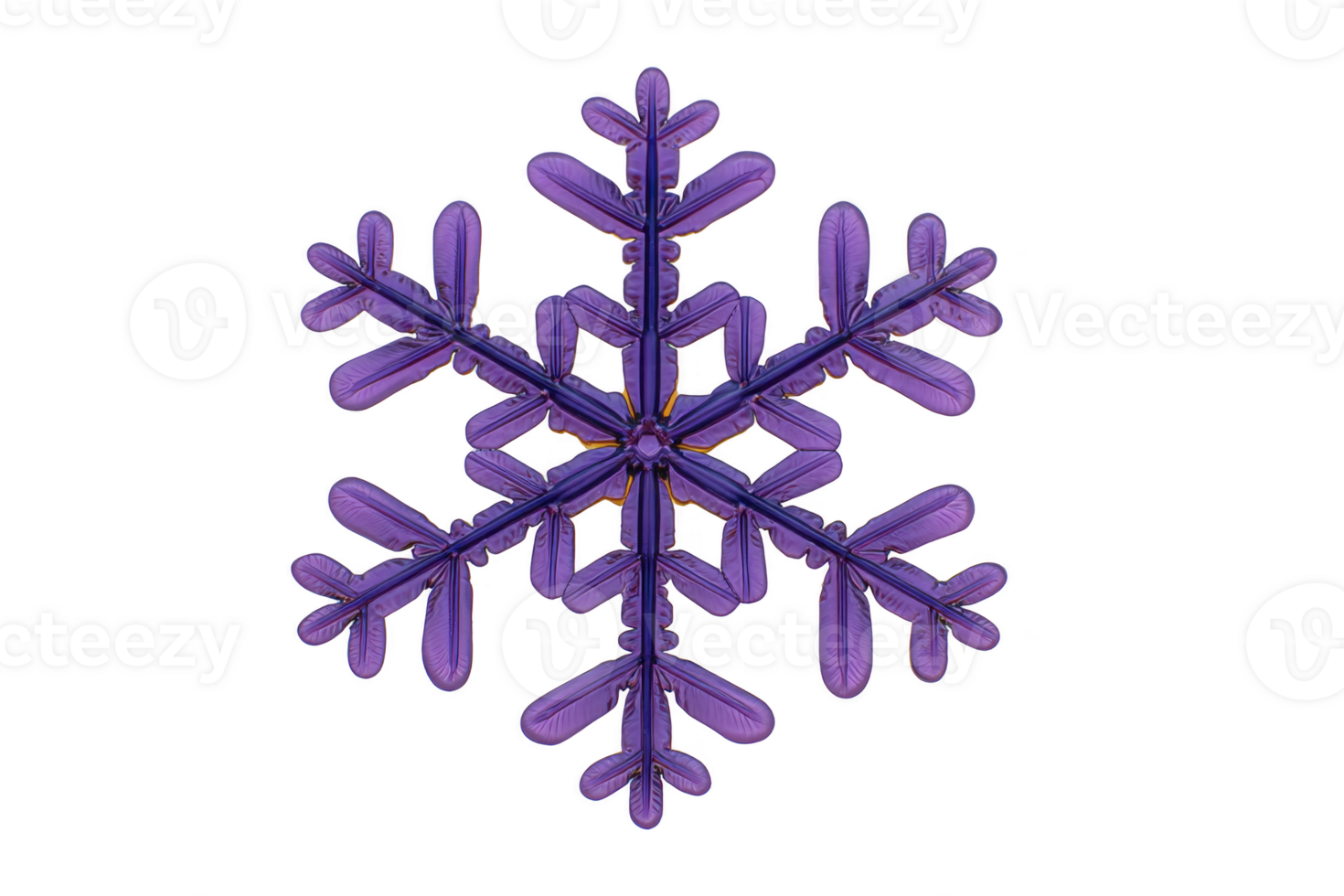 Vibrant purple snowflake with intricate patterns and glossy finish, set against transparent background, evokes sense of winter wonder and festive charm png