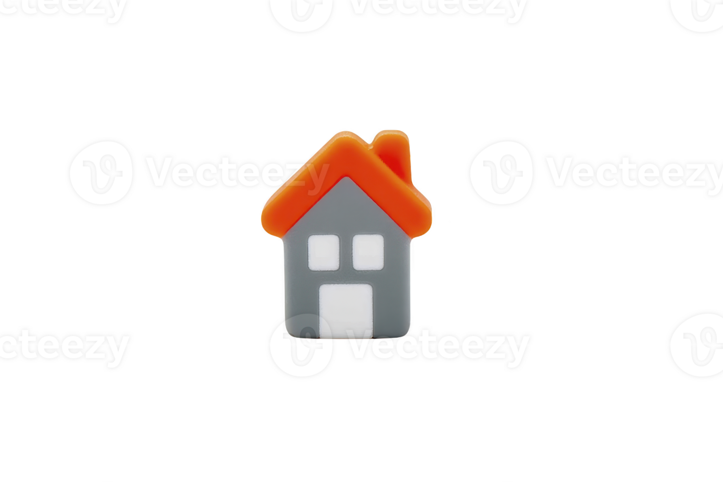 Small, colorful toy house with orange roof and gray walls, featuring simple, playful design. house has white windows and door, creating charming and whimsical appearance png