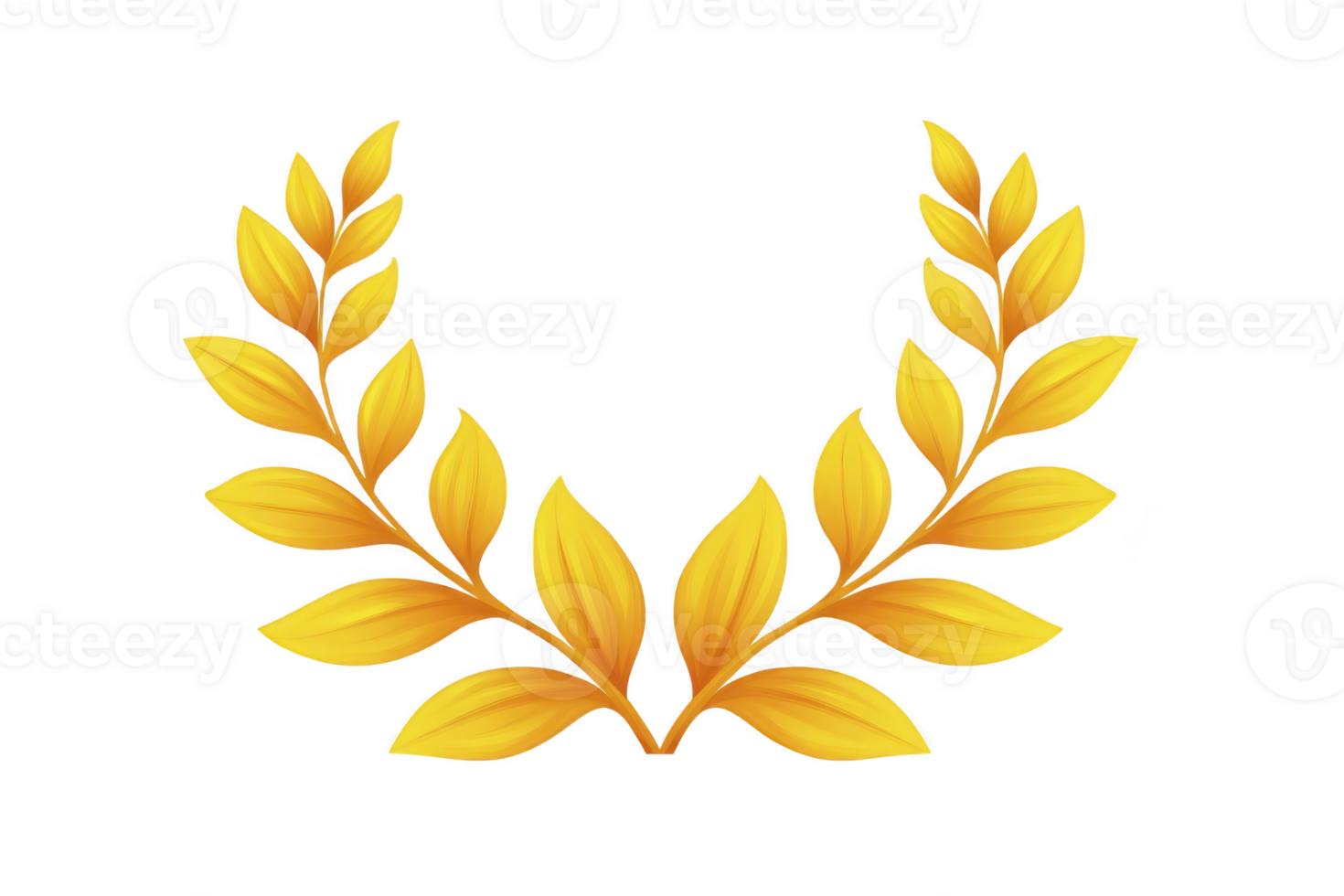 Golden laurel wreath with vibrant leaves symbolizes victory and achievement, often used awards and celebrations. elegant design features symmetrical branches, creating sense of honor and prestige png