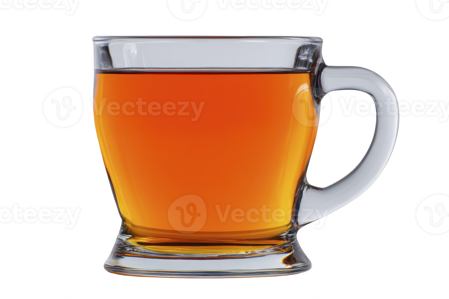 Clear glass mug filled with warm, amber colored tea, showcasing its rich hue and inviting aroma. transparent mug highlights tea clarity and depth, creating cozy and comforting atmosphere png