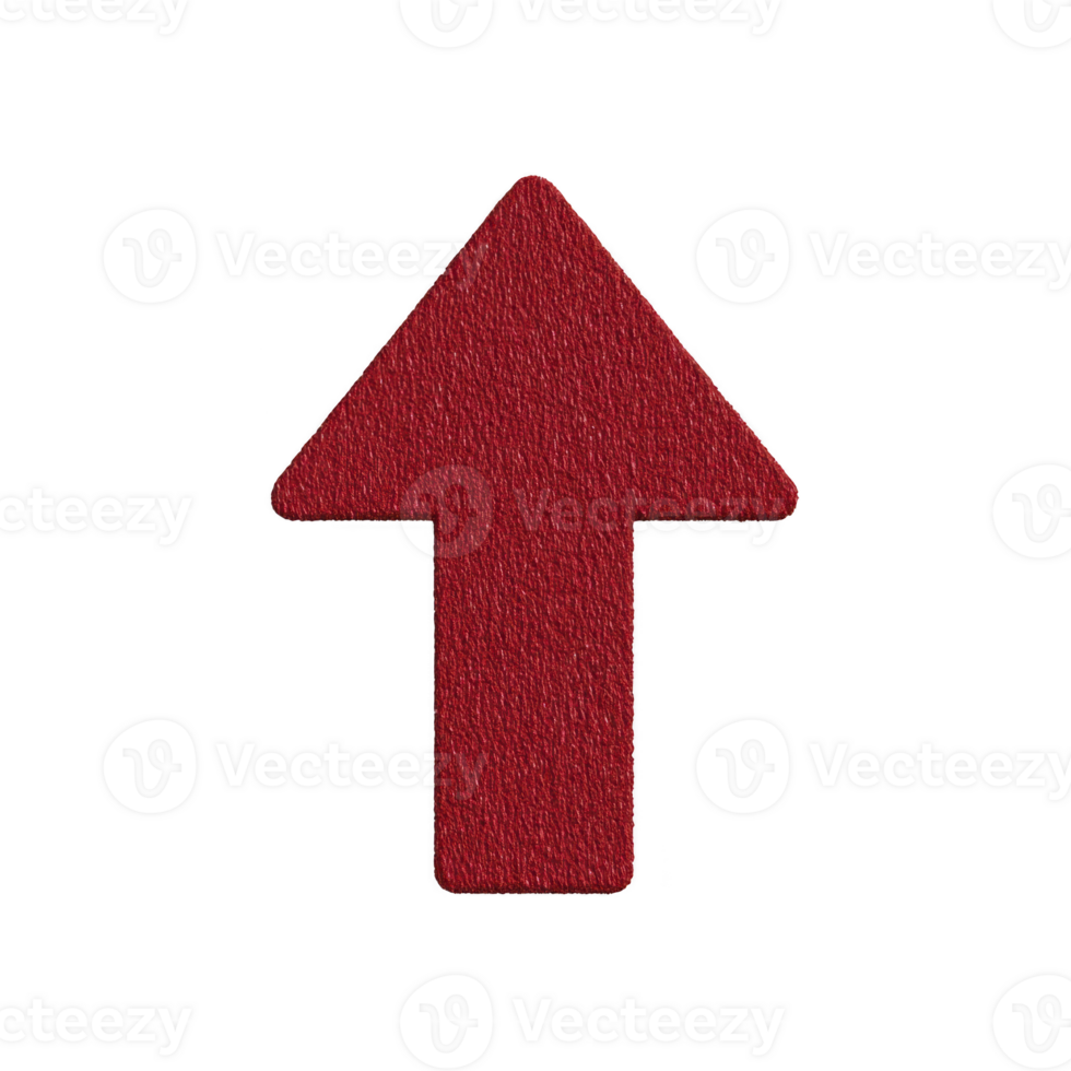 Red textured arrow pointing upwards, symbolizing direction or progress. arrow has simple design and stands out against plain background, conveying sense of movement or growth png
