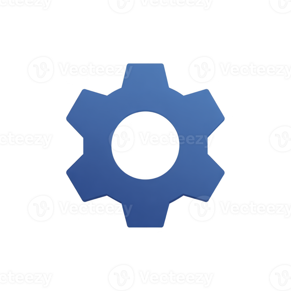 Blue gear icon symbolizes settings or configuration, often used in digital interfaces to represent options or tools. Its simple design makes it easily recognizable png