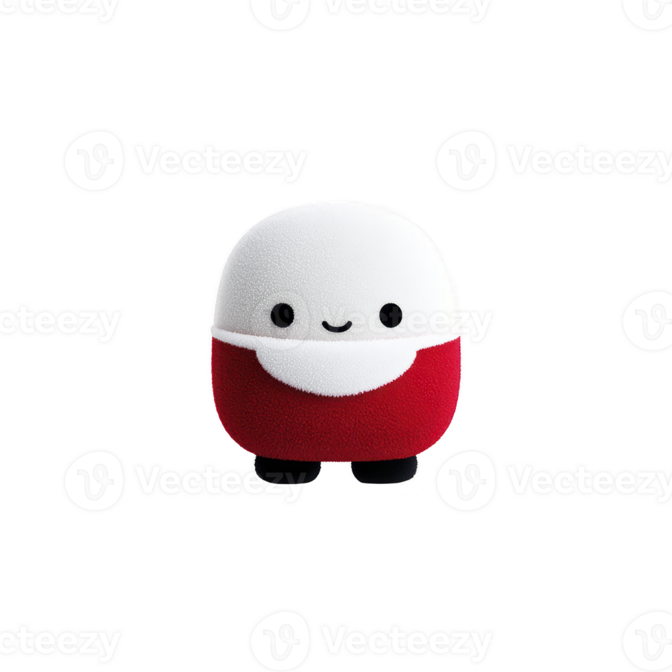 Cute plush toy with smiling face, featuring red and white color scheme, resembling festive character. toy has round shape and soft texture, perfect for decoration or play png